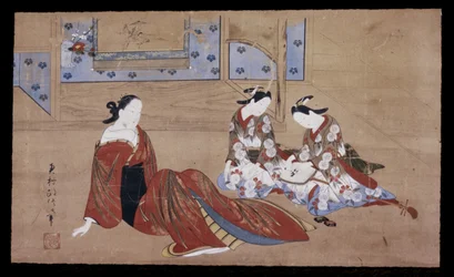 Nikuhitsu ukiyo-e: Kurtisane und zwei Begleiterinnen, ca. 1735